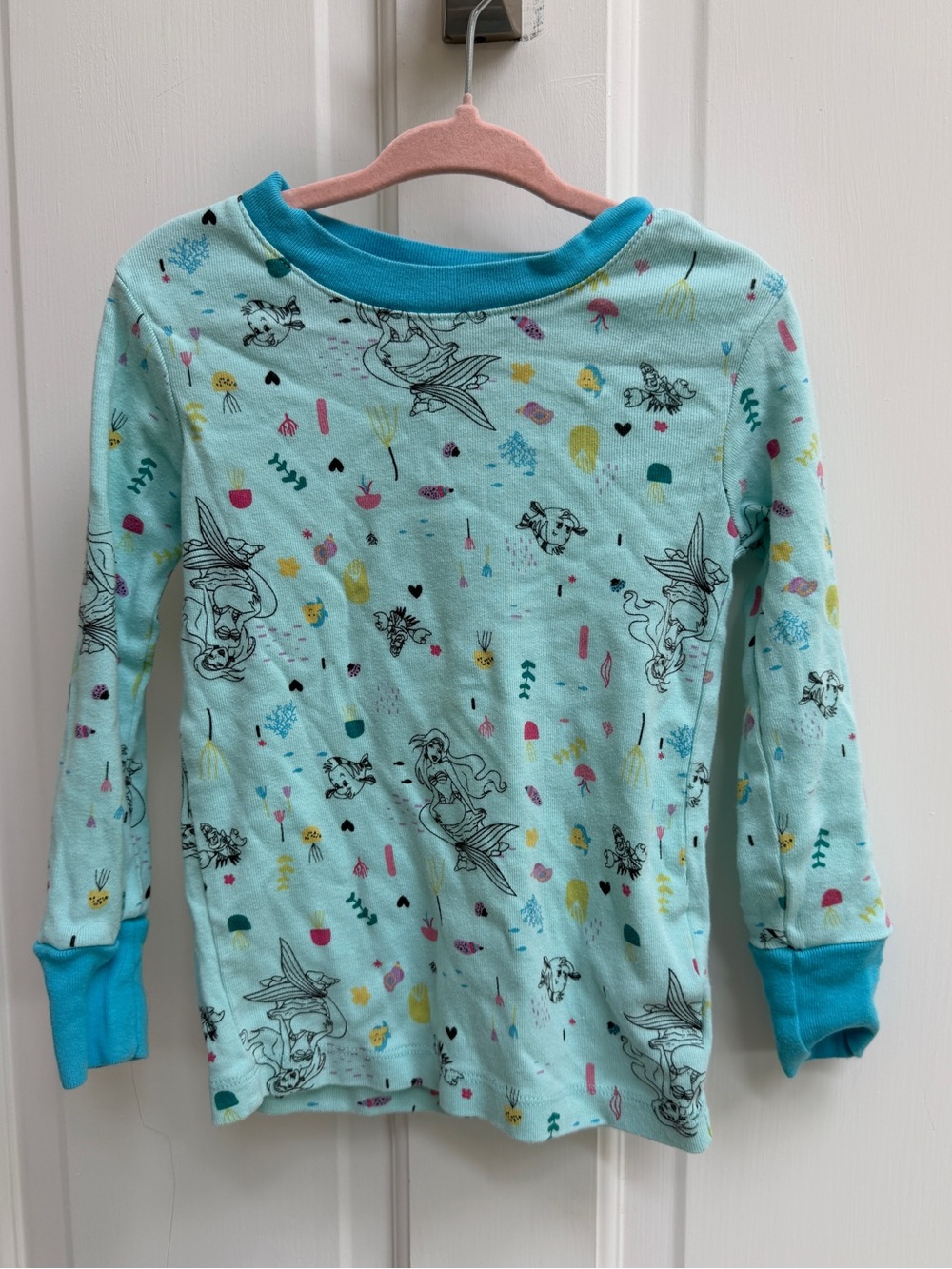 Disney Girls 5 The Little Mermaid Aqua Long-Sleeve Tee Pajama Top Ariel Shirt
